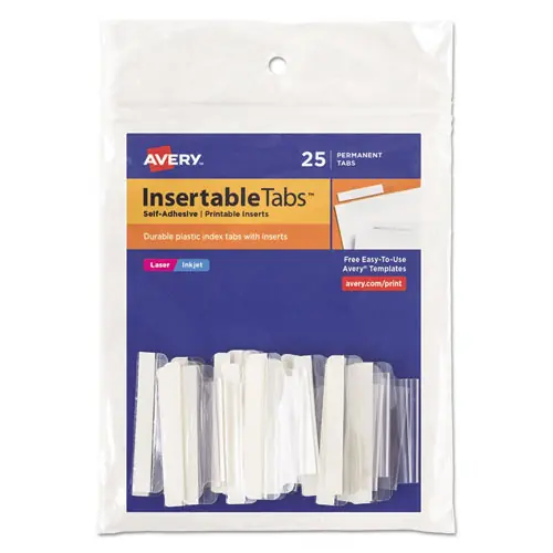 Avery® Insertable Index Tabs with Printable Inserts, 1/5-Cut, Clear, 1.5" Wide, 25/Pack