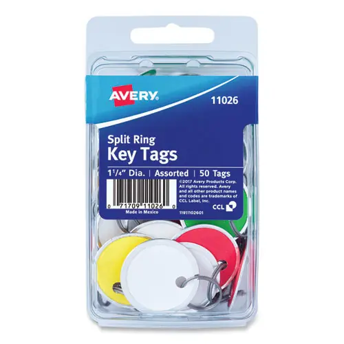 Avery® Key Tags with Split Ring, Assorted Colors, 50/Pack
