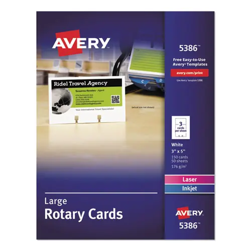 Avery® Large Rotary Cards, Laser/Inkjet, White, 3 Cards/Sheet, 150 Cards/Box