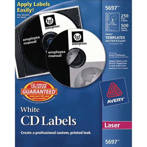 Avery® Laser CD Labels, Matte White, 250/Pack