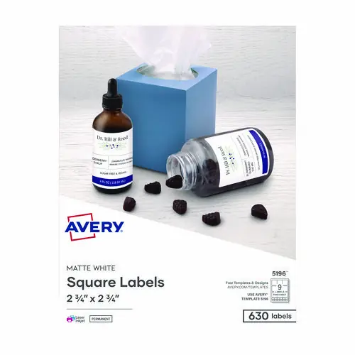 Avery® Laser/Inkjet Media Labels, 2.75" x 2.75", Matte White, 9 Labels/Sheet, 70 Sheets/Box