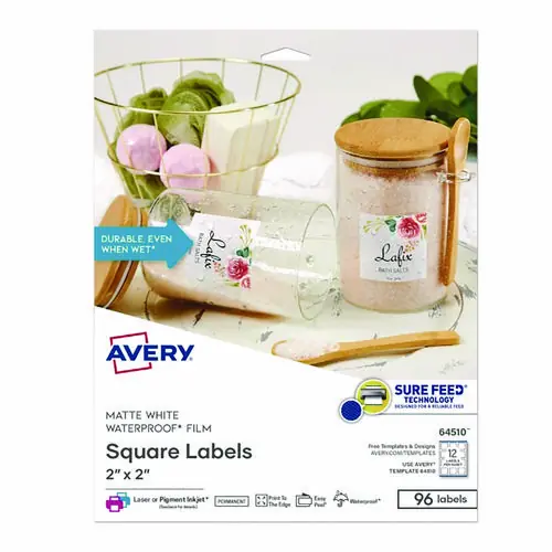 Avery® Laser/Inkjet Multipurpose Labels, White, 2 x 2, 12 Labels/Sheet, 8 Sheets/Pack