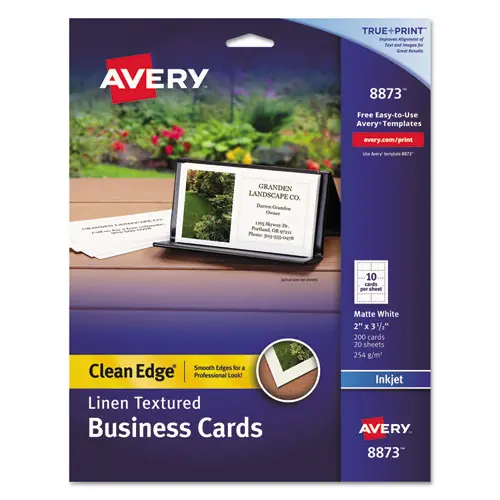 Avery® Linen Texture True Print Business Cards, Inkjet Compatible, White, 200 Cards