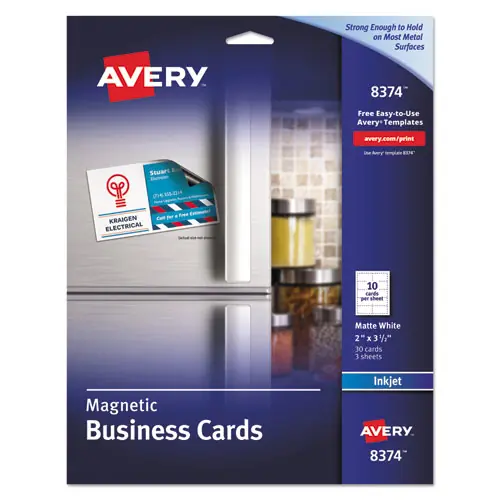 Avery® Magnetic Business Cards, Inkjet, White, 30 Cards, 3 Sheets/Pack