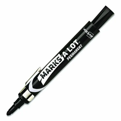 Avery® MARKS A LOT Large Desk-Style Permanent Marker with Metal Pocket Clip, Broad Bullet Tip, Black