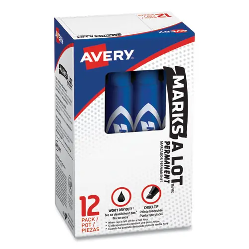 Avery® MARKS A LOT Regular Desk-Style Permanent Marker, Broad Chisel Tip, Blue, Dozen (7886)