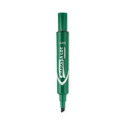 Avery® MARKS A LOT Regular Desk-Style Permanent Marker, Broad Chisel Tip, Green, Dozen (7885)