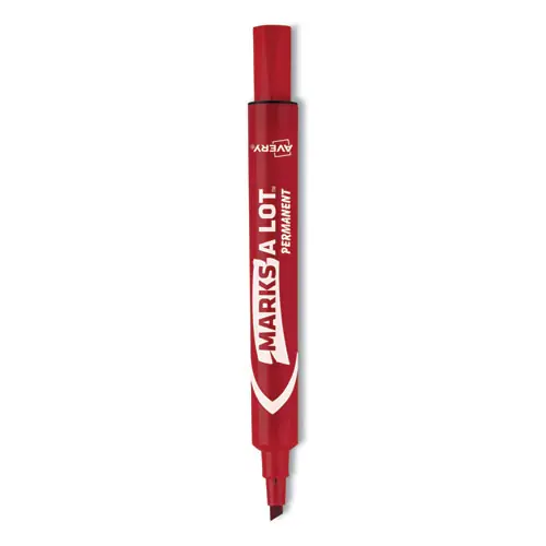 Avery® MARKS A LOT Regular Desk-Style Permanent Marker, Broad Chisel Tip, Red, Dozen (7887)