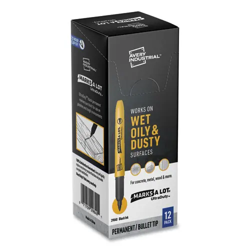 Avery® MARKS A LOT UltraDuty Permanent Markers, Fine Bullet Tip, Black, 12/Box