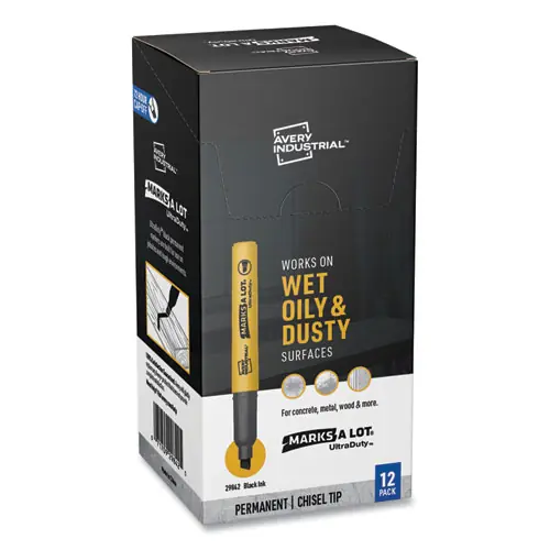 Avery® MARKS A LOT UltraDuty Permanent Markers, Medium Chisel Tip, Black, 12/Box