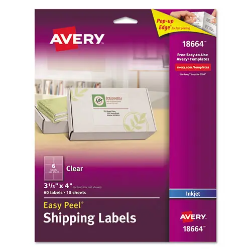Avery® Matte Clear Easy Peel Mailing Labels with Sure Feed Technology, Inkjet Printers, 3.33" x 4", Clear, 6 Labels/Sheet, 10 Sheets/Pack