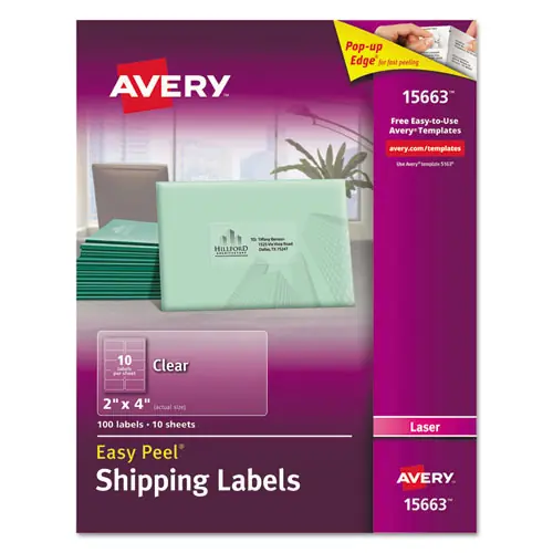 Avery® Matte Clear Easy Peel® Mailing Labels with Sure Feed® Technology, Laser Printers, 2" x 4", Clear, 100 Labels (10 Sheets of 10)