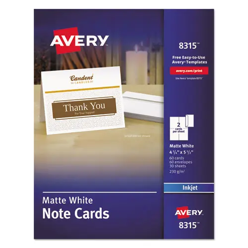 Avery® Note Cards with Matching Envelopes, Inkjet, Matte White, 60 Cards, 30 Sheets/Pack