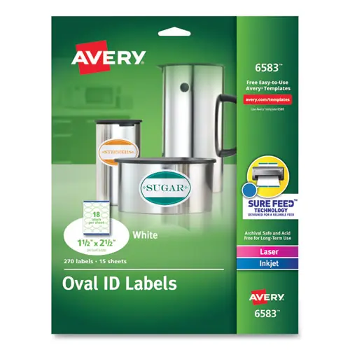 Avery® Oval Print-to-the-Edge Labels, White, 1.5 x 2.5, 18/Sheet, 15 Sheets/Pack