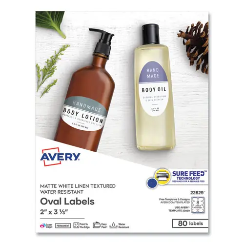 Avery® Oval Print-to-the-Edge Labels, White, 2 x 3.33, 8/Sheet, 10 Sheets/Pack