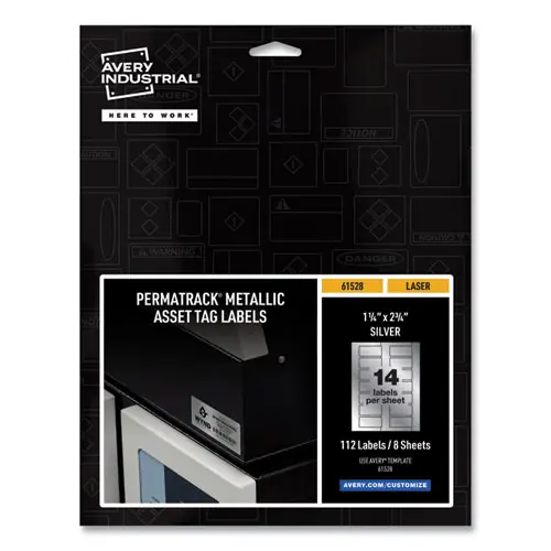 Avery® PermaTrack Metallic Asset Tag Labels, Laser Printers, 1.25 x 2.75, Silver, 14/Sheet, 8 Sheets/Pack