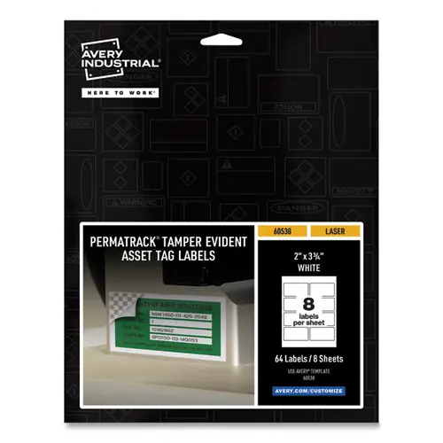 Avery® PermaTrack Tamper-Evident Asset Tag Labels for Laser Printers, White, 2 x 3.75, 64 Labels/Pack
