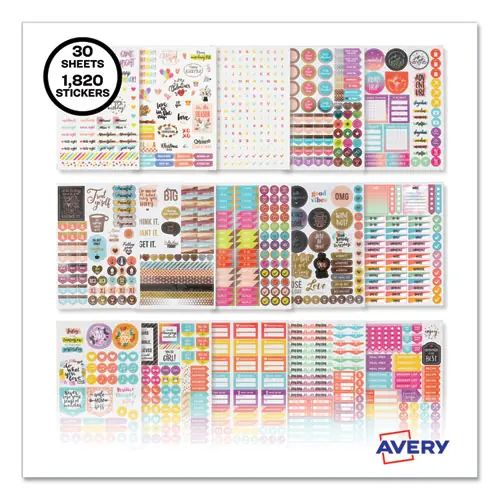 Avery® Planner Sticker Variety Pack for Moms, Budget, Family, Fitness, Holiday, Work, Assorted Colors, 1,820/Pack