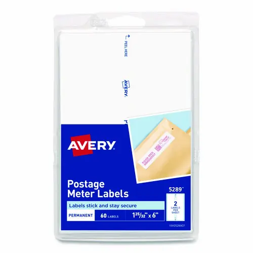 Avery® Postage Meter Labels for Personal Post Office, White, 1.78 x 6, 2/Sheet, 30 Sheets/Pack (5289)