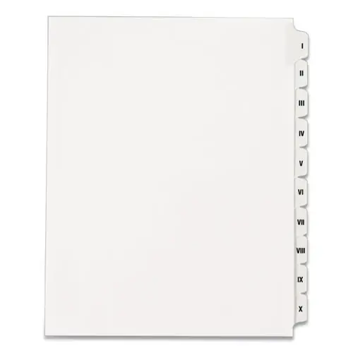 Avery® Preprinted Legal Exhibit Side Tab Index Dividers, Allstate Style, 10-Tab, I to X, White, 1 Set