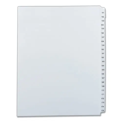 Avery® Preprinted Legal Exhibit Side Tab Index Dividers, Allstate Style, 25-Tab, Numbers 151-175, White, Unpunched, 11 x 8.5 inches