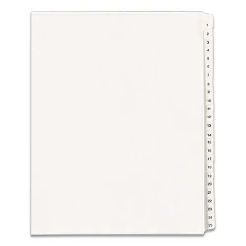 Avery® Preprinted Legal Exhibit Side Tab Index Dividers, Allstate Style, 25-Tab, 1-25, White, 11 x 8.5, 1 Set (1701)