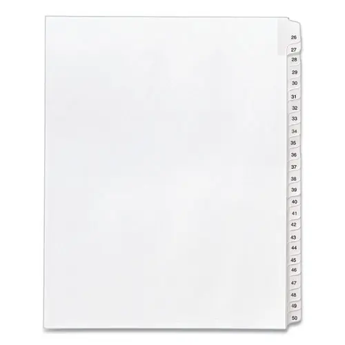 Avery® Preprinted Legal Exhibit Side Tab Index Dividers, Allstate Style, 25-Tab, Numbers 26 to 50, White, 1 Set (1702)