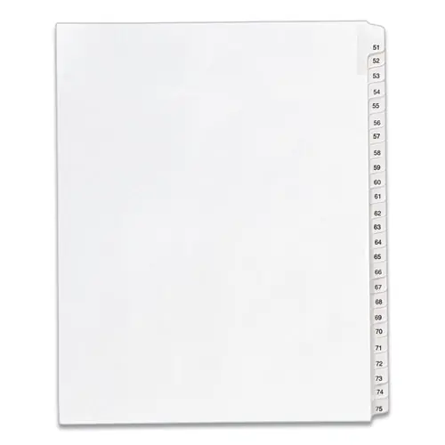 Avery® Preprinted Legal Exhibit Side Tab Index Dividers, Allstate Style, 25-Tab, Numbers 51-75, 11" x 8.5", White, 1 Set (1703)