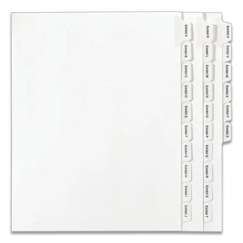 Avery® Preprinted Legal Exhibit Side Tab Index Dividers, Allstate Style, 26-Tab, Exhibit A to Exhibit Z, White, 1 Set