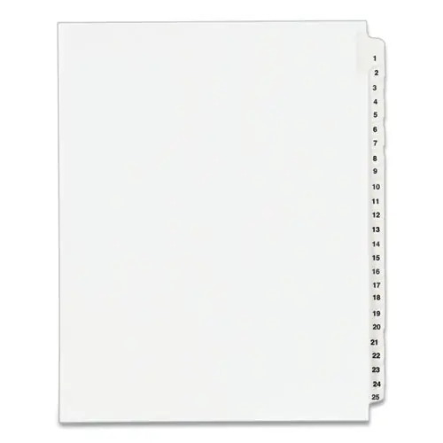 Avery® Preprinted Legal Exhibit Side Tab Index Dividers, Avery Style, 25-Tab, 1 to 25, White, 1 Set (1330)