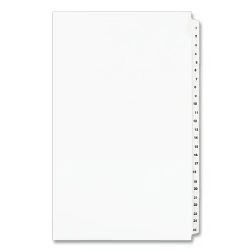 Avery® Preprinted Legal Exhibit Side Tab Index Dividers, Avery Style, 25-Tab, 1 to 25, White, 1 Set (1430)