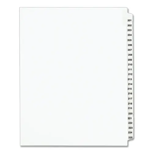 Avery® Preprinted Legal Exhibit Side Tab Index Dividers, Avery Style, 25-Tab Set, Numbers 201-225, White, 11 x 8.5 inches