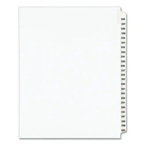 Avery® Preprinted Legal Exhibit Side Tab Index Dividers, Avery Style, 25-Tab Set, Numbers 226-250, White, 11 x 8.5 inches