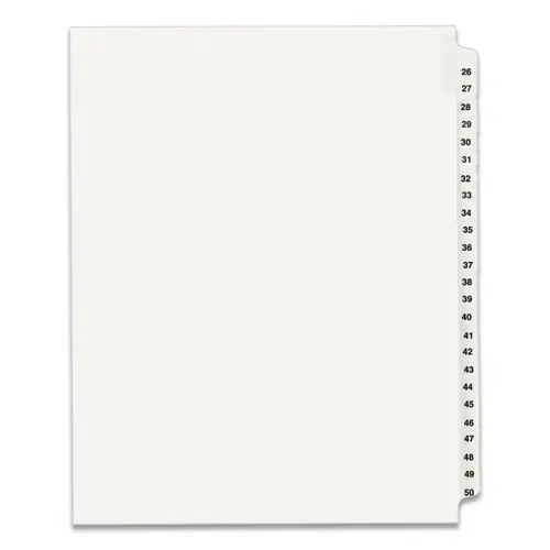 Avery® Preprinted Legal Exhibit Side Tab Index Dividers, Avery Style, 25-Tab, Numbers 26-50, White, 11 x 8.5, 1 Set (1331)