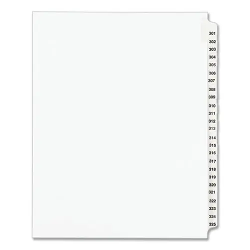 Avery® Preprinted Legal Exhibit Side Tab Index Dividers, Avery Style, 25-Tab Set, Numbers 301-325, White, 11" x 8.5"