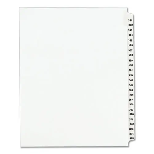 Avery® Preprinted Legal Exhibit Side Tab Index Dividers, Avery Style, 25-Tab, Numbers 351-375, 11" x 8.5", White, 1 Set (1344)
