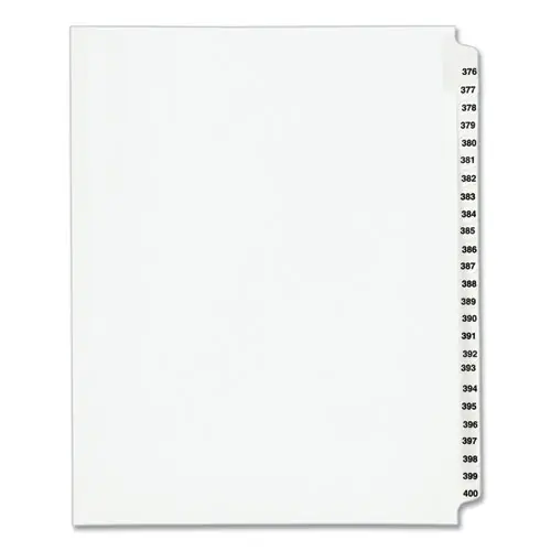 Avery® Preprinted Legal Exhibit Side Tab Index Dividers, Avery Style, 25-Tab Set, Numbers 376-400, White, 11" x 8.5"