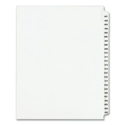 Avery® Preprinted Legal Exhibit Side Tab Index Dividers, 25-Tab, Numbers 401-425, 11" x 8.5", White, 1 Set (1346)