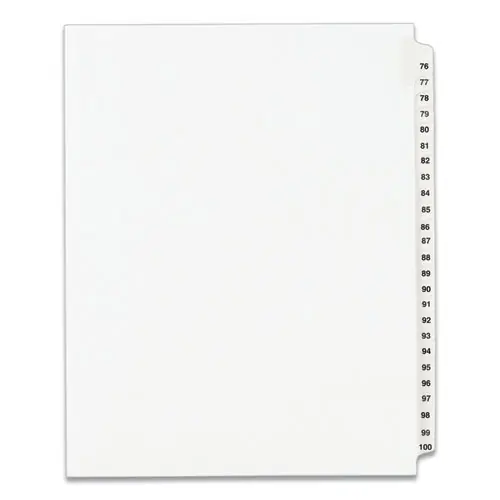 Avery® Preprinted Legal Exhibit Side Tab Index Dividers, Avery Style, 25-Tab, Numbers 76-100, White, 11 x 8.5, 1 Set (1333)