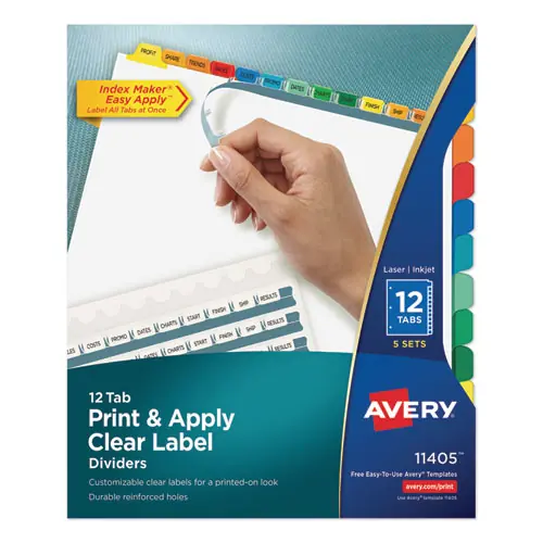 Avery® Print & Apply Index Maker® Clear Label Dividers with Easy Apply Printable Label Strip and Color Tabs