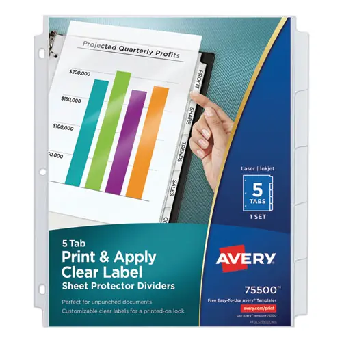 Avery® Print & Apply Index Maker® Clear Label Sheet Protector Dividers with White Tabs