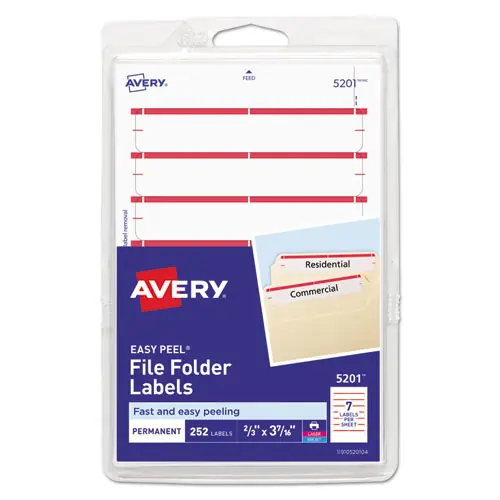 Avery® Printable 4" x 6" - Permanent File Folder Labels, White, 7 Labels per Sheet, 36 Sheets per Pack (5201)