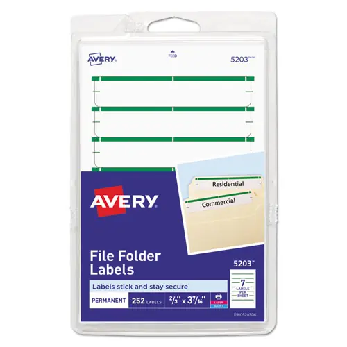 Avery® Printable 4" x 6" Permanent File Folder Labels, White, 7 Labels/Sheet, 36 Sheets/Pack (5203)