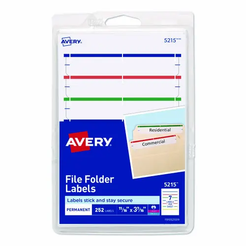 Avery® Printable Permanent File Folder Labels, 4" x 6", White, 7 Labels/Sheet, 36 Sheets/Pack (5215)