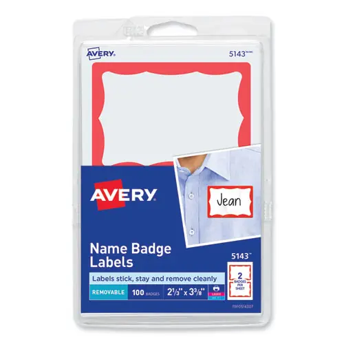Avery® Printable Adhesive Name Badges, Red Border, 100/Pack