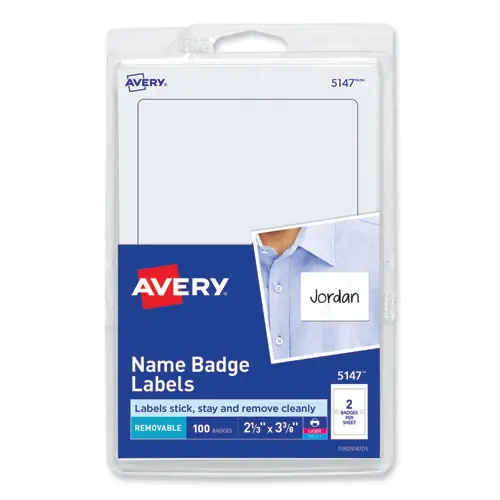 Avery® Printable Adhesive Name Badges, White, 100/Pack