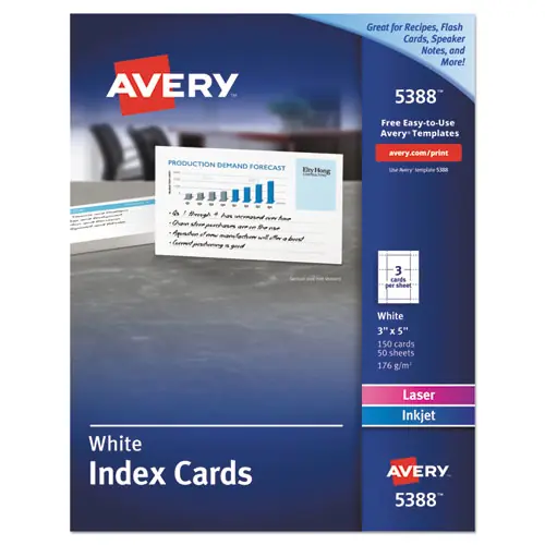 Avery® Printable Index Cards with Sure Feed, Unruled, White, 3 x 5, 150 Cards (50 Sheets, 3 Cards/Sheet)