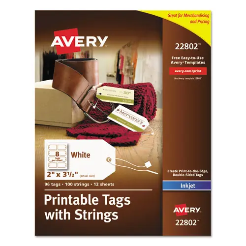 Avery® Printable Rectangular Tags with Strings, Matte White, 96/Pack