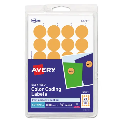 Avery® Printable Self-Adhesive Removable Color-Coding Labels, Neon Orange, 0.75" Diameter, 24/Sheet, 42 Sheets/Pack (5471)