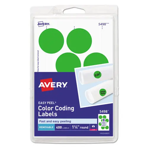 Avery® Printable Self-Adhesive Removable Color-Coding Labels, Neon Green, 1.25" Diameter, 400 Labels per Pack